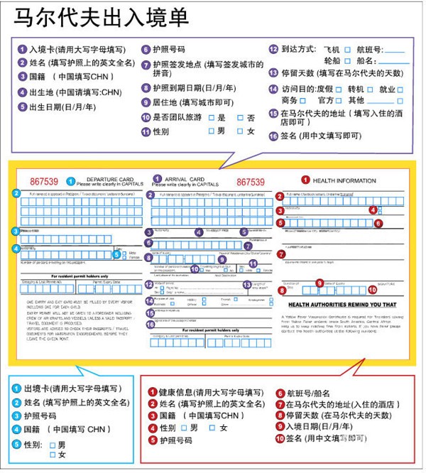 馬爾代夫入境卡樣本