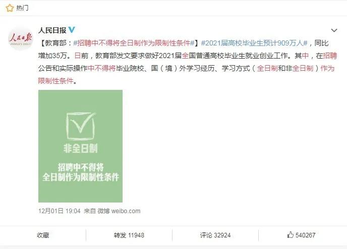 招聘中不得將全日制作為限制性條件